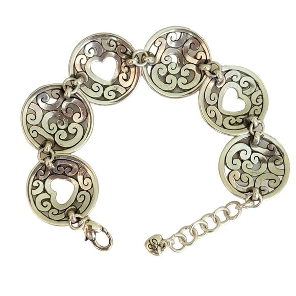 Brighton Silver Tone Circle Medallion Heart Link Bracelet 7 3/4” Long K59 - Picture 3 of 5